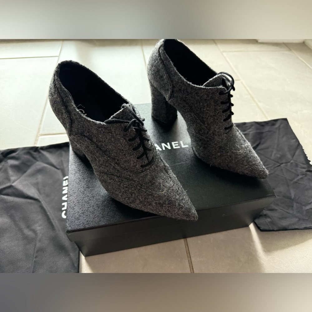 CHANEL Gray Ankle Boots